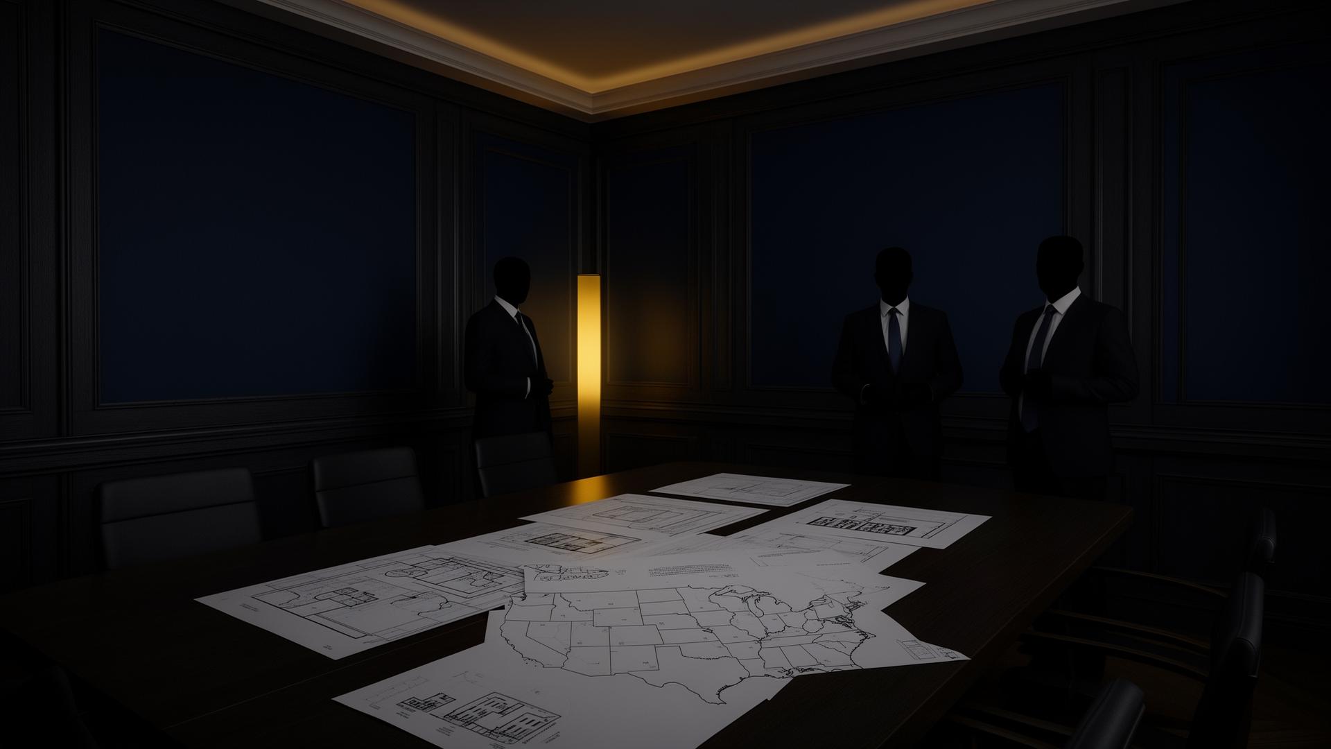 Institutional boardroom with leadership reviewing market plans